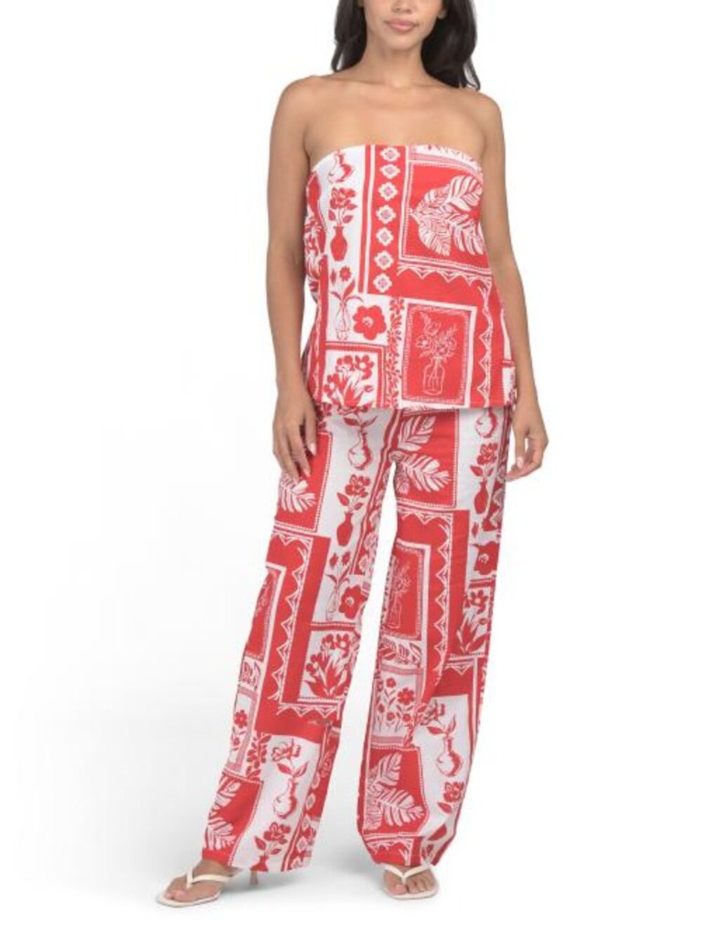US TOGETHER Printed Tube Top And Pants Set